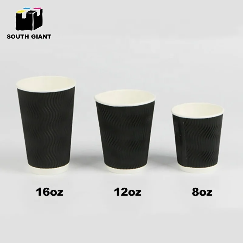 
Customize 8oz 12oz 16oz Disposal Ripple Triple Wall Insulated Kraft Paper Coffee Cups 