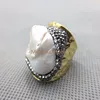 RM4662 Adjustable Setting Rings Fresh Water Pearl Ring Gold Plated With Faceted Diamond Accent