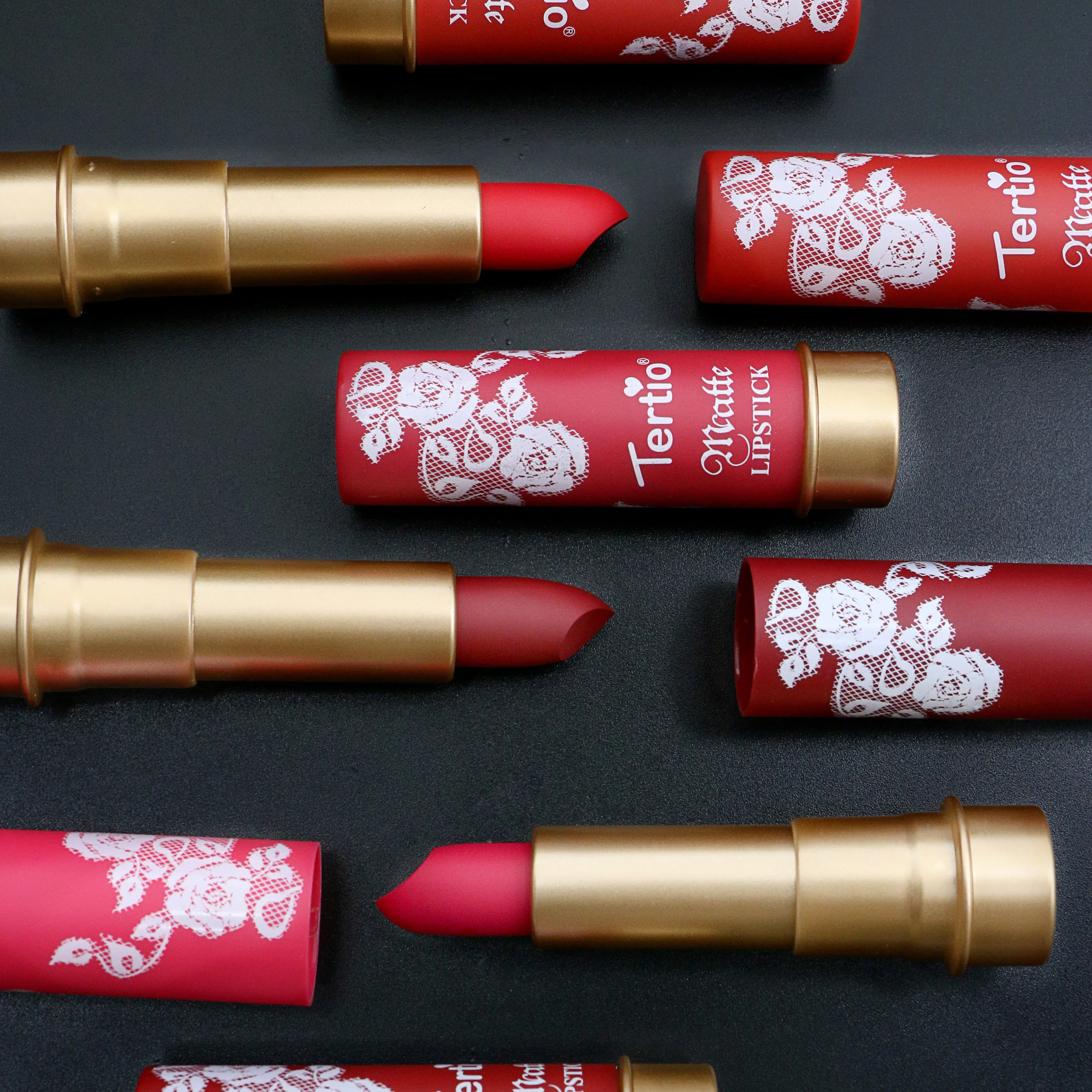 

High quality customize makeup glitter&matte red lipstick private label wholesale cosmetic 6 color lip stick