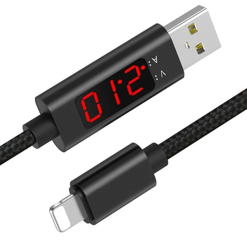 

QC 3.0 Fast Charging Voltage and Current Display Nylon Braided USB C Data Sync Cable, Black/red