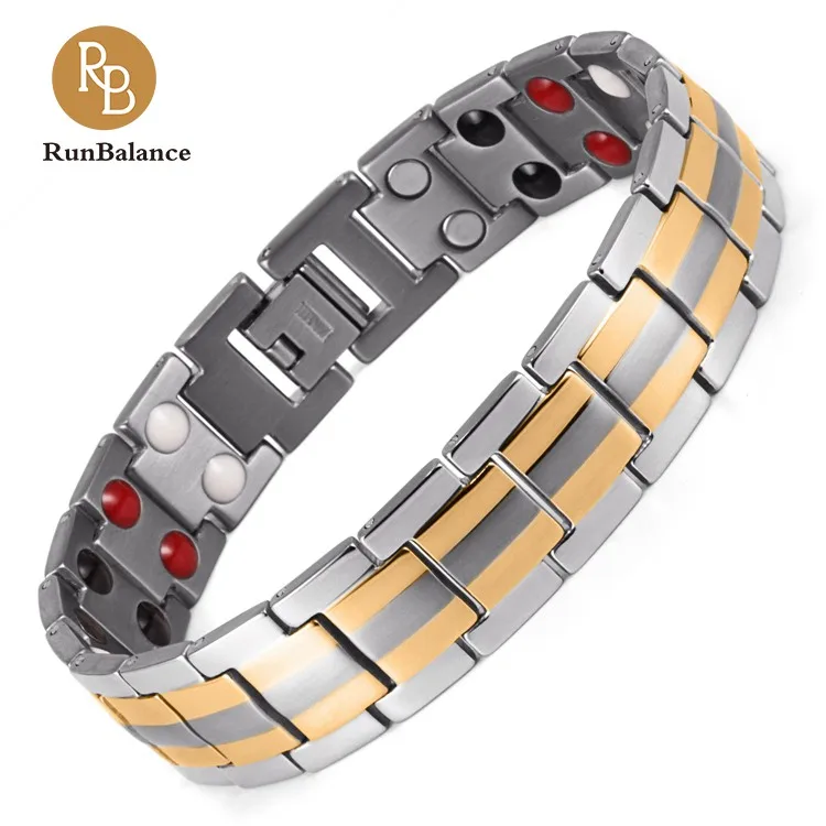 4 in 1 Energy Elements Silver Gold Plating Titanium Bio Magnetic Bracelet for Men