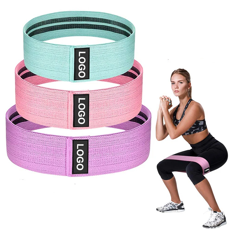 

Custom Logo cotton Yoga Fitness Booty Band Loop Gym Exercise Resistance Hip Band Set of 3, Black,blue,red