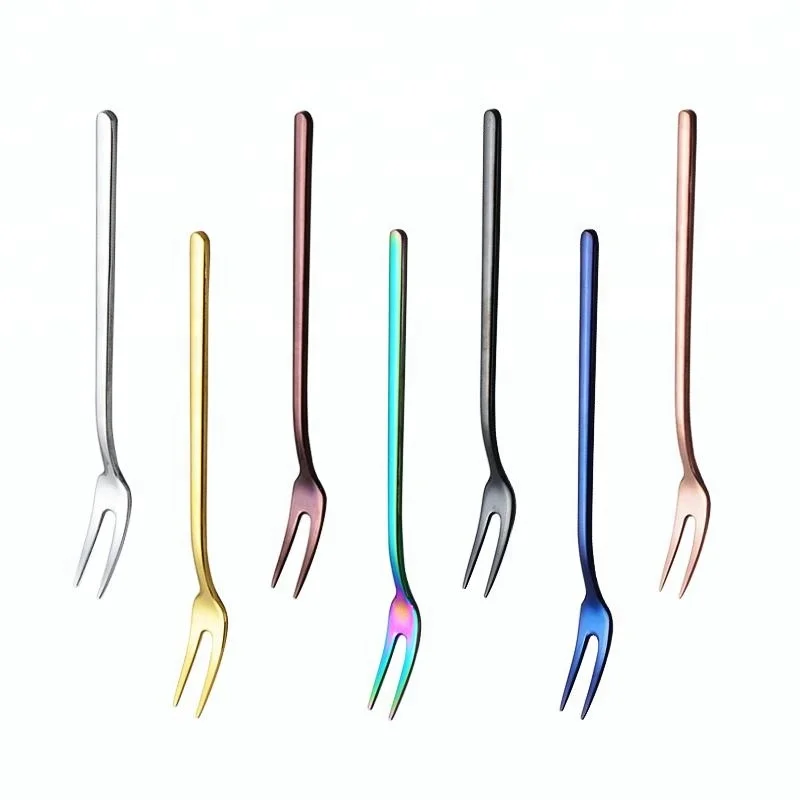 

Titanium Plating Stainless Steel Dessert Fruit Fork, Natural;blue;purple;black;rainbow;gold;rose gold