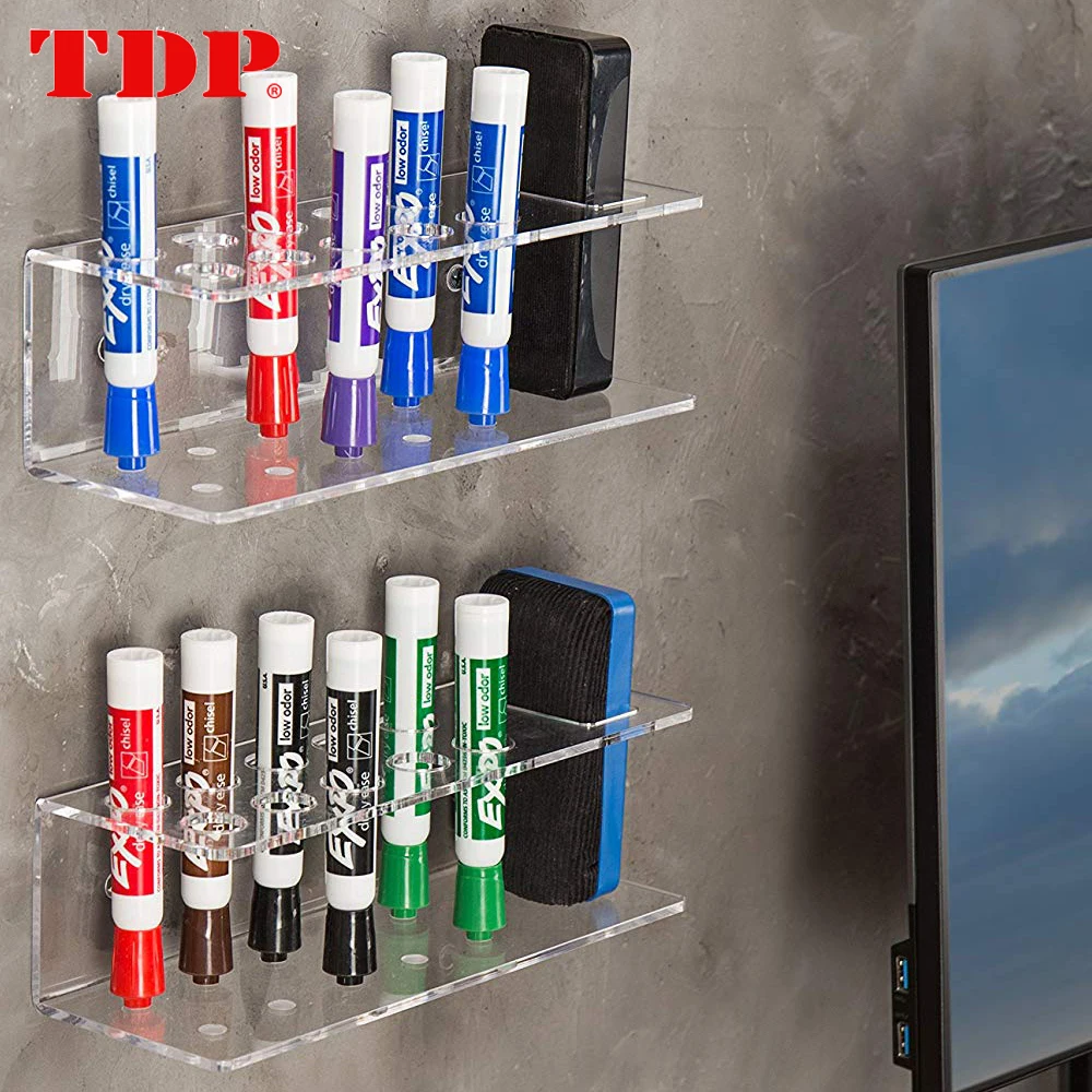  Wall-Mounted Clear Acrylic Toothbrush Toothpaste 10-Slot Dry-Erase Marker & Eraser Holders, Set of 2