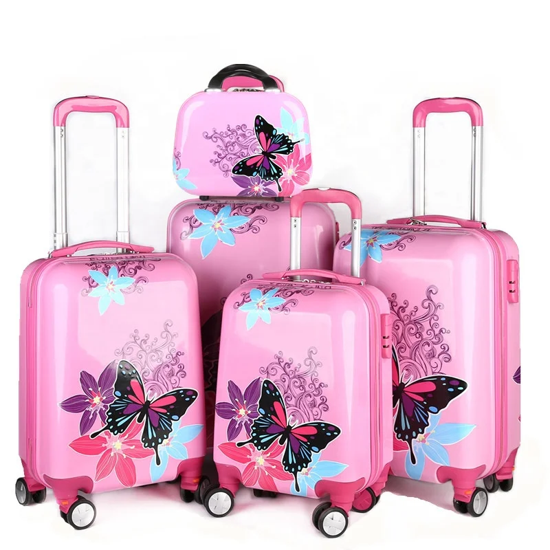 

High quality fashion trolley box children PC wheeled luggage kids suitcase for girls, Pink