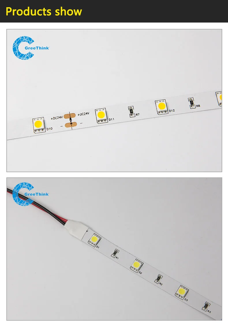 IP65 Rating 60 Led/m DC12V SMD 5050 Chips Flexible led strip with CE RoHS FCC