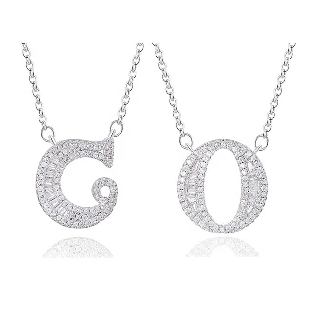 

Rhodium Plated Diamond Jewelry DIY Romantic Surname 26 English Letters Clavicle Necklace Female, White