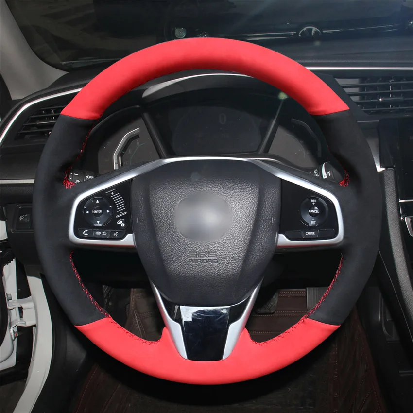

Hand Sewing Black Red Suede Steering Wheel Cover for Honda Civic Civic 10 10th gen CRV CR-V Clarity 2016 2017 2018 2019