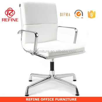 White Leather Modern Swivel Executive Office Chair Without Wheels