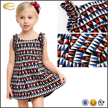 Ecoach Newest Girs Geometric Print Cotton Blends Daily Wear Dress Wholesale Kids Sleeveless One 
