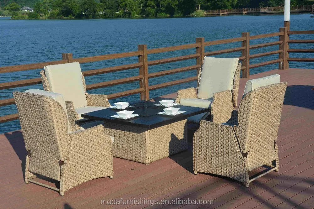 Retráctil 4 Sillas Mesa De Picnic Todo El Tiempo De Mimbre De Ratán De