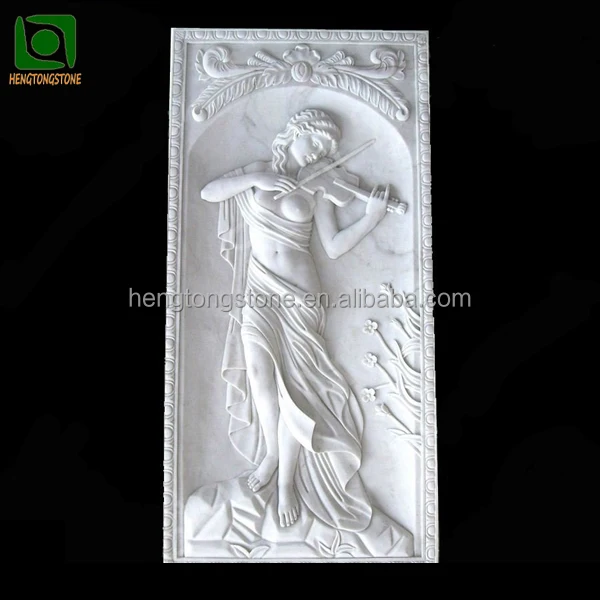 
Hand Carved White Marble Lady Statue Wall Relief 