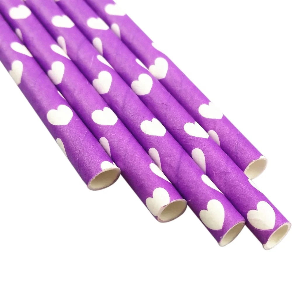 

RainbowBear FREE SHIPPING Cocktail Purple Paper Straws with White Hearts Bulk Packed for Party Decoration