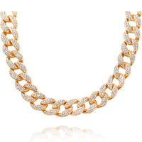 

Men Luxury Bling Rhinestone Golden Finish Miami Cuban Link Chain Necklace 46CM/50CM/60M/76CM Chain Necklace For Unisex