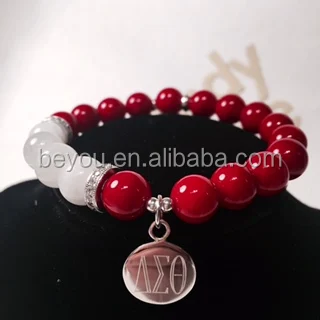 Delta Sigma Theta Letters Sororityred Beads Customized Charm Delta Sigma Theta Letters Sororityred Beads Customized Charm Bracelet Jewelry