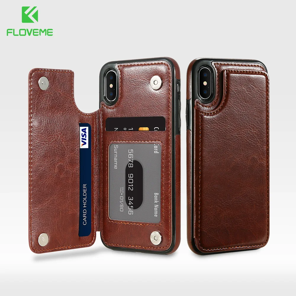 

Floveme ID Credit Bank Card Flip Cover Leather Wallet Phone Case for iphone X XR XS MAX 8 7 plus for samsung S10 S9 plus note 9, Black/bule/white/brown/red/rose red