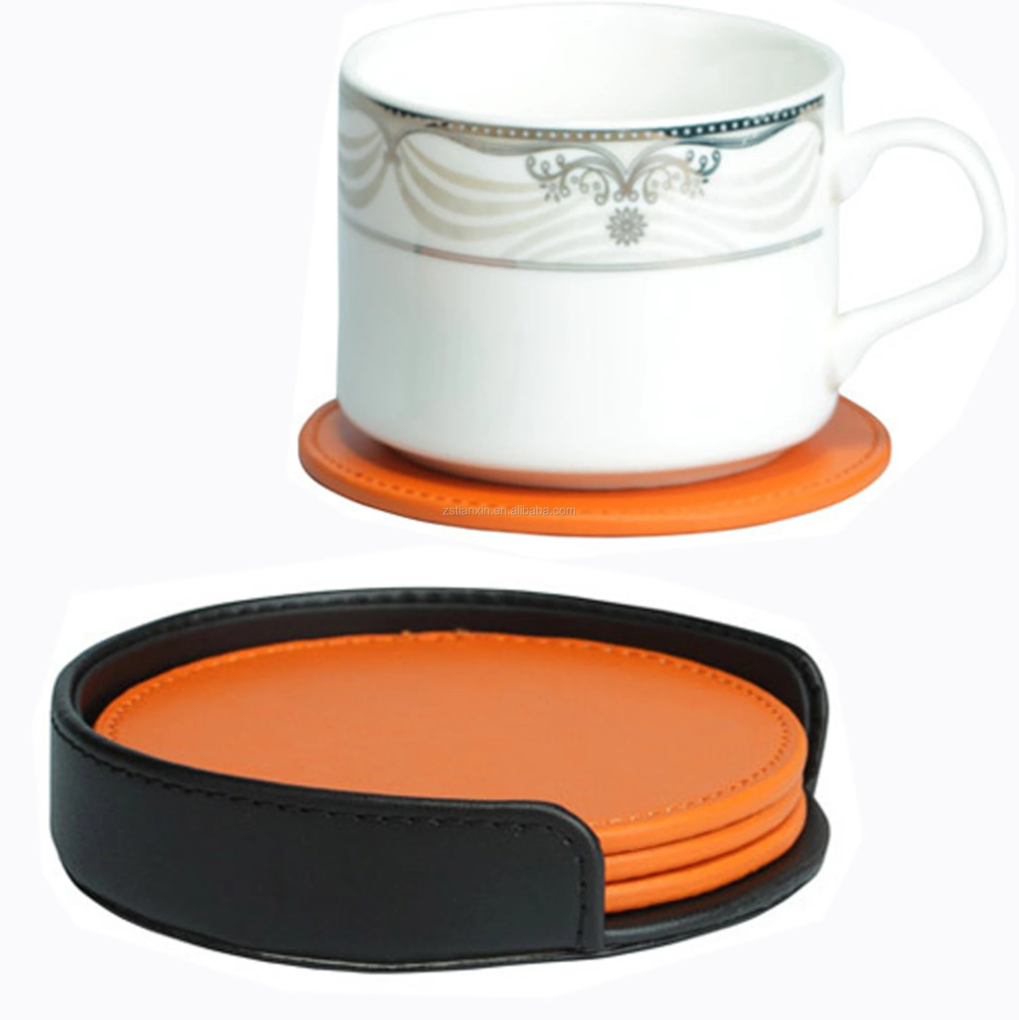 Black Pu Leather Cup Glass Coasters Table Mats With Holder Set Buy