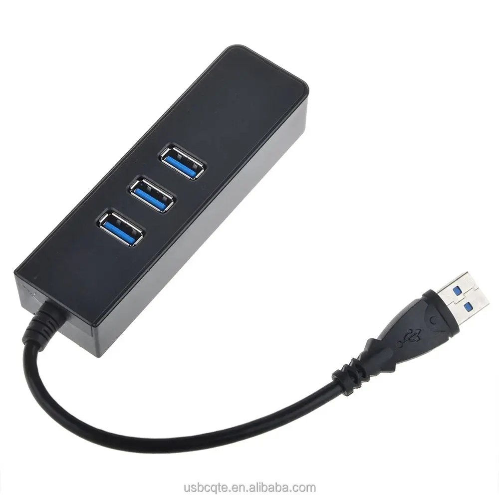 

Multi function 3 port USB 3.0 hub to gigabit lan card adapter with hub, Black