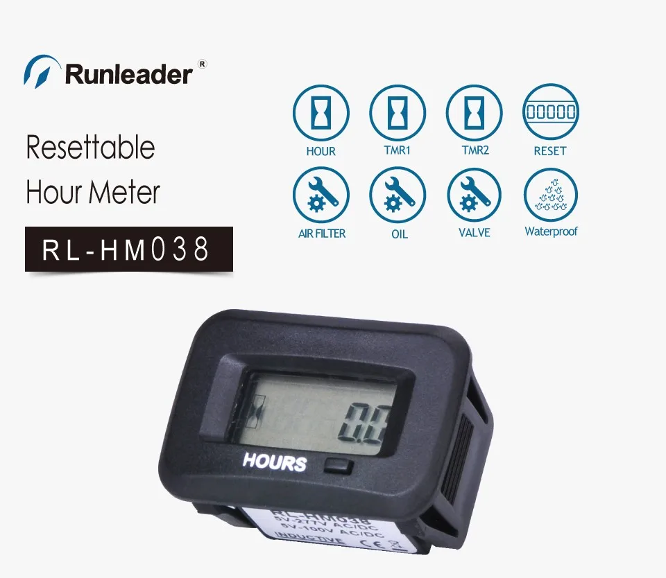 Runleader Digital Inductive Hour Meter Ac/dc Engine Hour Meter For