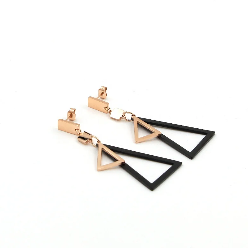 

Fashion Earring Rose Gold and Black Color Big Triangle Earrings Party Girls Jewelry