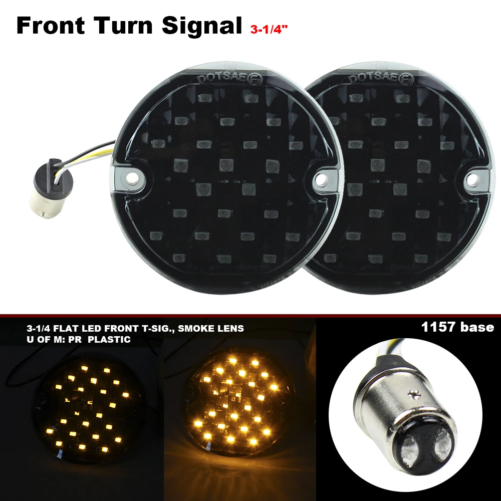 3 1/4" LED Turn Signals Flat PC Lens Style Front Rear 1157 Amber LED Turn Signal for Motorcycle