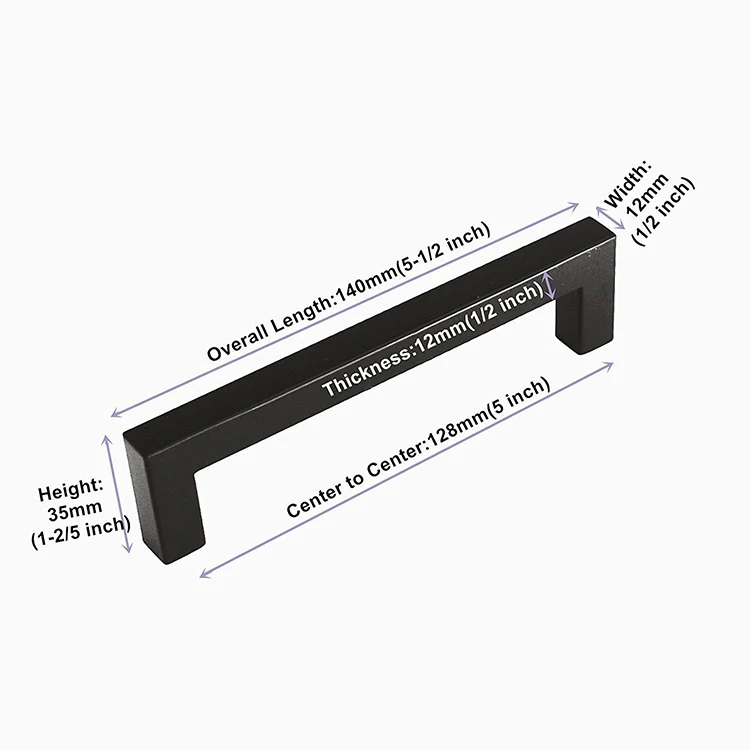 Black Square Bar Cabinet Drawer Pull Handle Stainless Steel Modern Hardware for Kitchen Cabinets Cupboard
