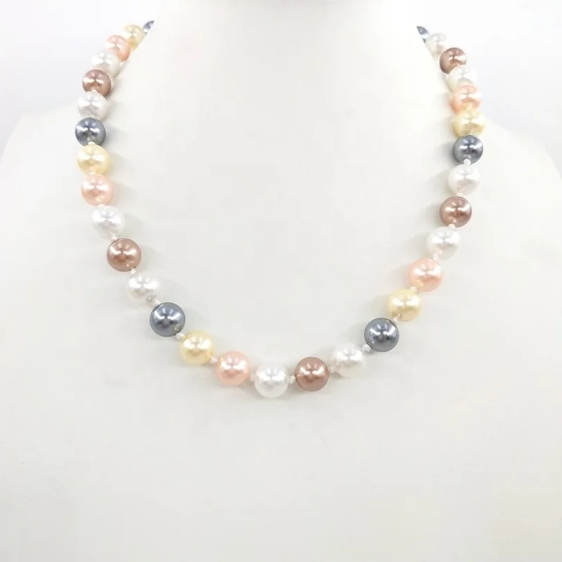 

10 mm multi color shell pearl knotted necklace chinese pearl necklace