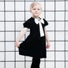 Children girls bowknot Falbala collar kids baby dress black tiny chapel cotton jersey dress