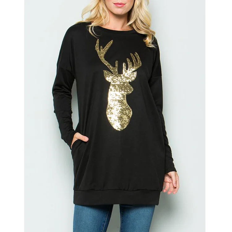 

Wholesale Fashion Women Casual Printed Christmas Cotton Fleece Hoodie, As pic