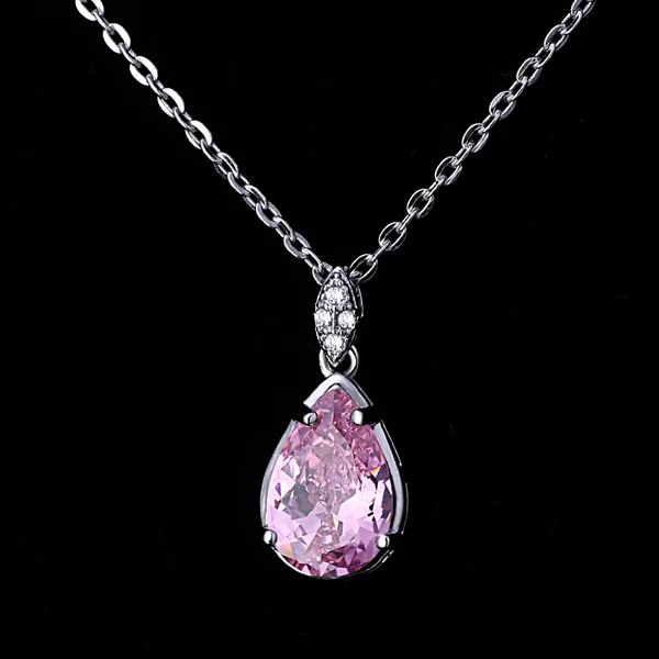 

Free Sample Fashion 925 Silver Big Teardrop Pink Cz Stone Custom Pendant Design