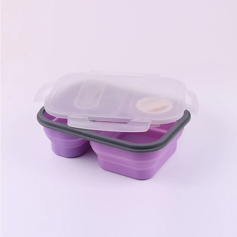 Factory Supplier 2 Compartment 1200ml Silicone Foldable Lunch Box Silicone Container