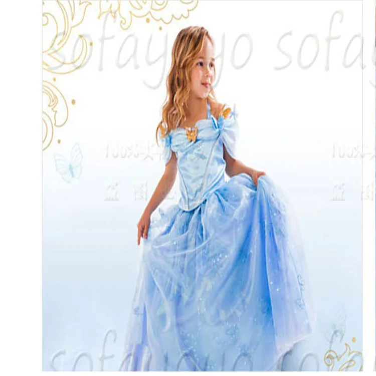 Newest Cinderella Kids font b Dress b font 2015 Cinderella Cosplay Costume Girl Princess font b