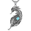 Men Choker Stainless Steel green stone Vintage Gothic Feather Angel Wing Pendants Necklace Silver Tone necklaces