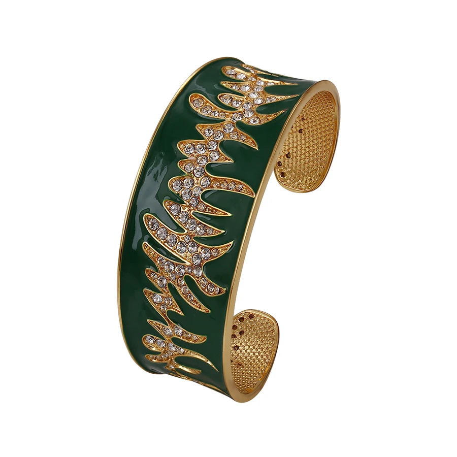 

bangle-195 xuping 24k dubai gold adjustable enamel bangle, rhinestone fashion women jewelry