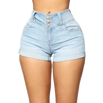 high waisted elastic jean shorts