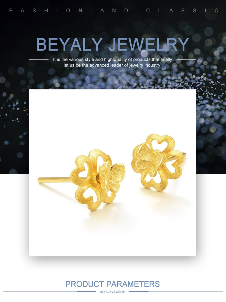 product-Clover Butterfly Design Beauty Ladies 24 Carat Gold Earrings-BEYALY-img
