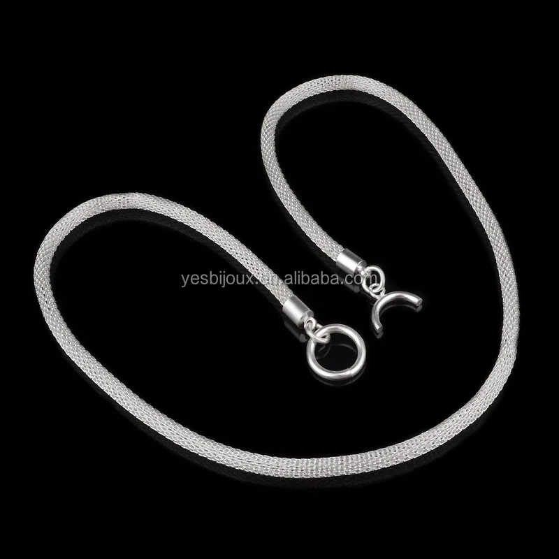

silver mesh necklace chain bijouteria 925 silver plated mesh jewellery
