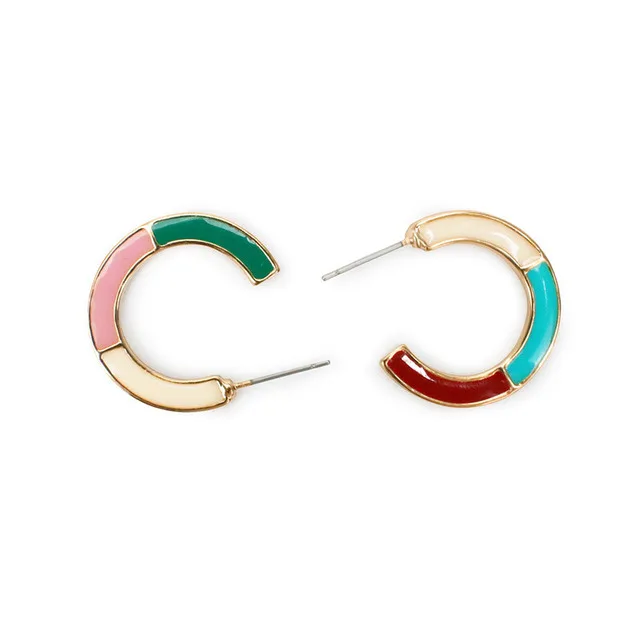 

2019 unique earrings Fashion colorful Enamel C Shape hoop Earring for women wholesale, Customized color