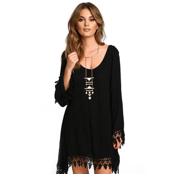 

Summer Autumn Women Street Fashion Fringed Tassel Dress Sexy Loose Irregular Hem Large Sleeve Girls Loose Dresses A206