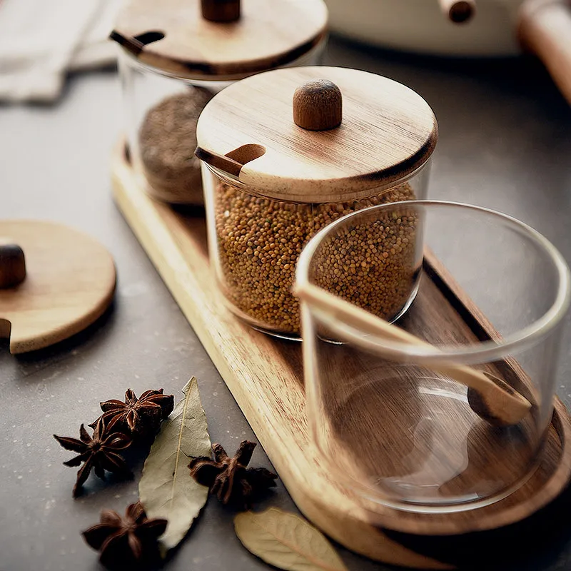 Glass Jar With Wooden Spoon 100 Percent Handmade Glass Food Storage Jar ...