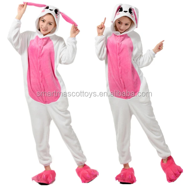 Halloween copslay leuke roze konijn onesie zachte flanellen hooded volwassen konijn pyjama onesie