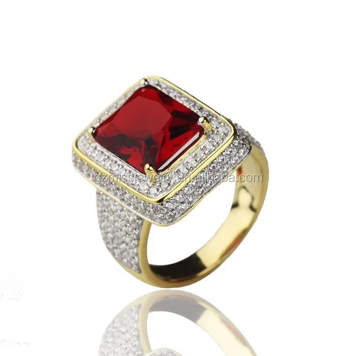 Miss Jewelry Hip Hop 18k Gold Muslim Cz Diamond Men Ruby Ring