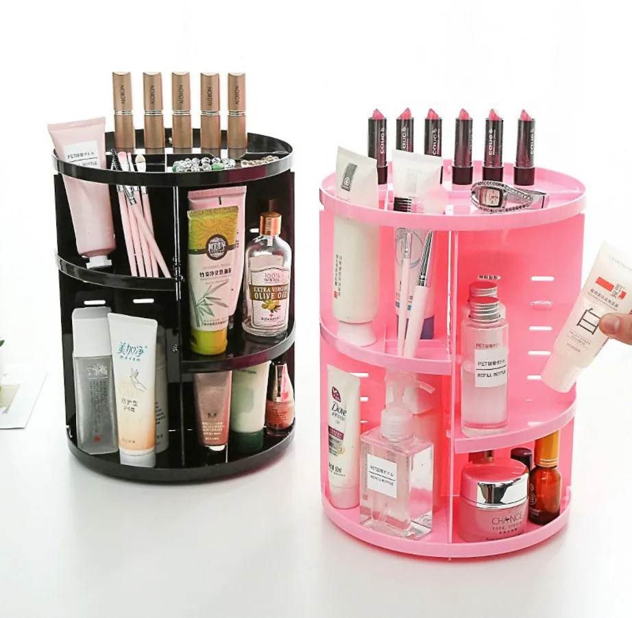 

Wholesale Adjustable Makeup Carousel Spinning Holder Storage Rack, Make up 360 Rotating Makeup Organizer, Black,white,pink