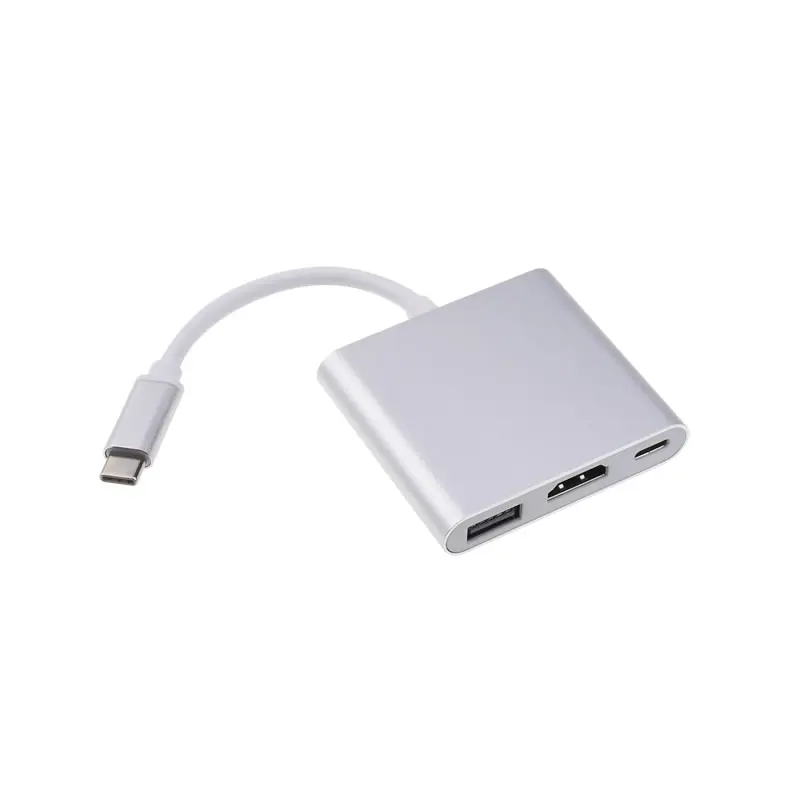 

3 in 1 Type c to 3 Port USB 3.0 hdmi 4k 30hz pd hub adapter cable, Silver /gold