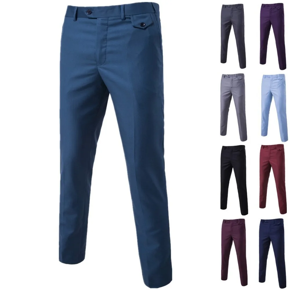 

New Men' classical Fashion Solid Color Business Casual Dress Pants with wholesale price, Nine colors