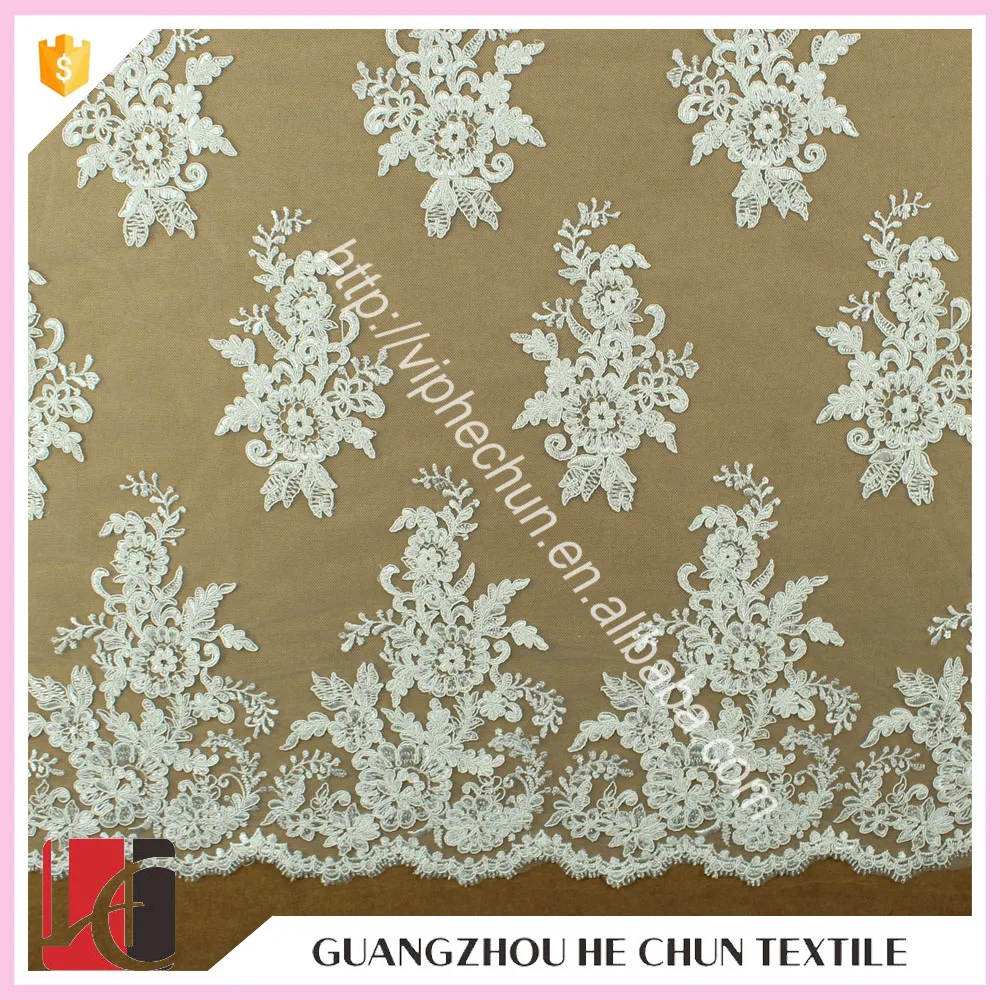 

HC-6417-1 Hechun guipure embroidery beaded heavy lace fabric for wedding dress, White;black;ivory