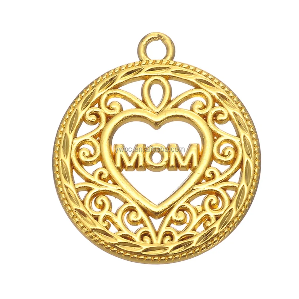 

Fast Shipping Zinc Alloy Silver Plating Mother's Day Gift Metal DIY Round Love Heart Mom Circle Charm Pendant For Necklace