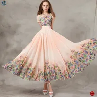 

T-D595 Lady Fitted and Flare Long Maxi Floral Chiffon Dress