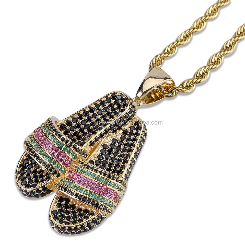 

custom iced out cz mens slippers necklace jewelry pendant