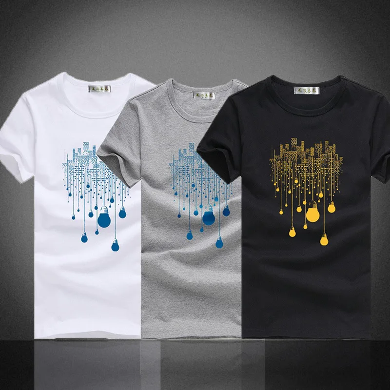 

Summer short t shirt men brand clothing high quality pure male t-shirt city bulb print tshirt men tee shirts